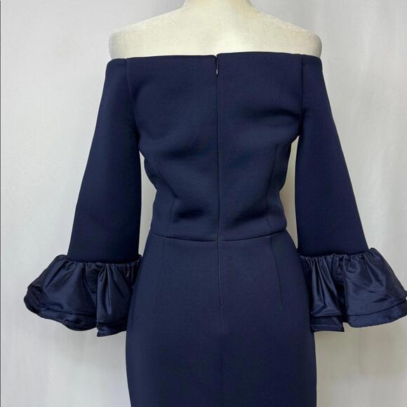 Eliza J Bell Sleeve Mermaid Gown Dress Size 10 Navy Blue 3/4  Sleeve NWOT - Picture 10 of 14